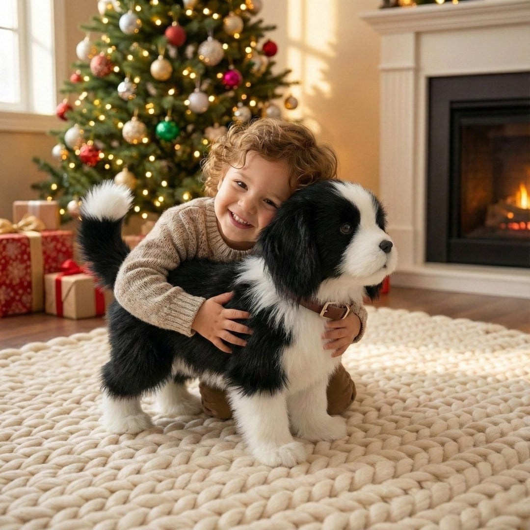 Soft toy dog, walks & barks, an engaging interactive plush companion & gift for kids.