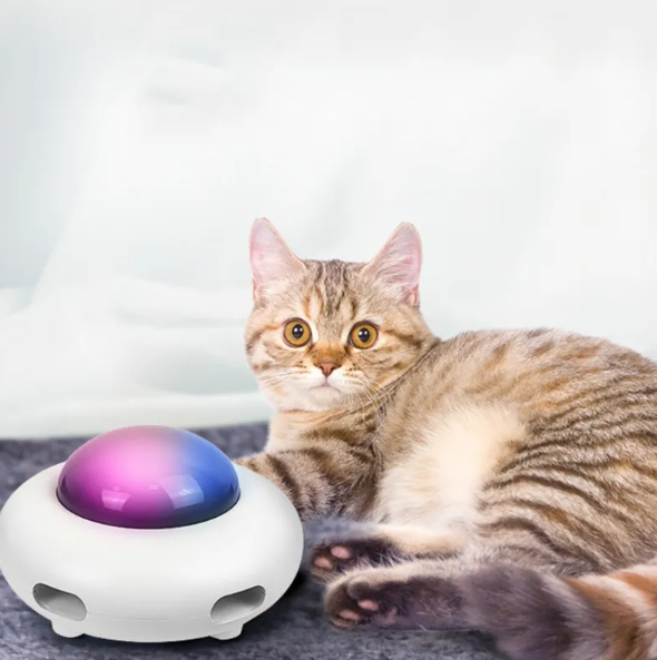 LED interactive cat toy with feather, perfect for pet enrichment, reducing stress in active cats & playful kittens.