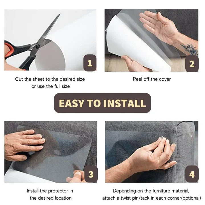 Anti-scratch clear cat furniture protector pads. Invisible shield for upholstery, couches & sofas.