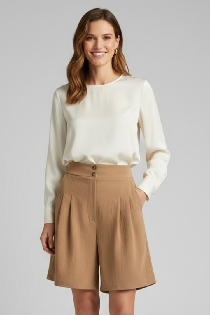 Black high waist pleated tailored shorts, a chic and versatile addition to any wardrobe.
