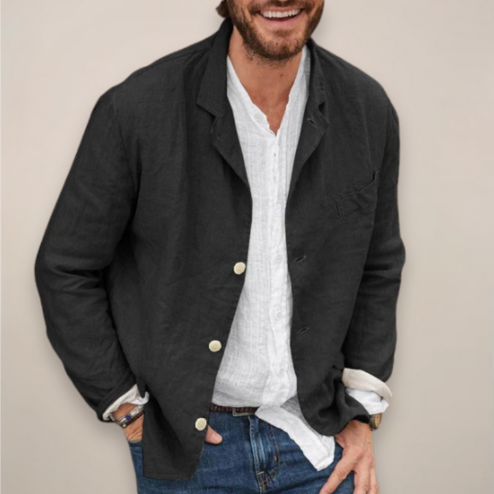 Black men's relaxed fit blazer jacket, an essential casual and lightweight outerwear.
