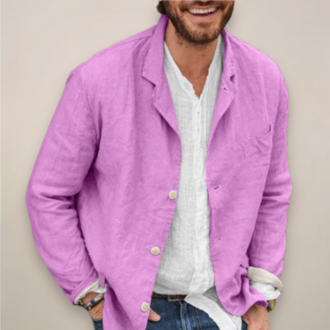 Stylish men's relaxed fit blazer jacket, available in multiple colors including black and blue.