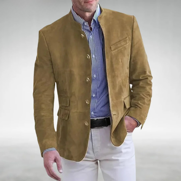Khaki men's smart casual lightweight jacket, tailored fit, perfect for everyday versatile outerwear.