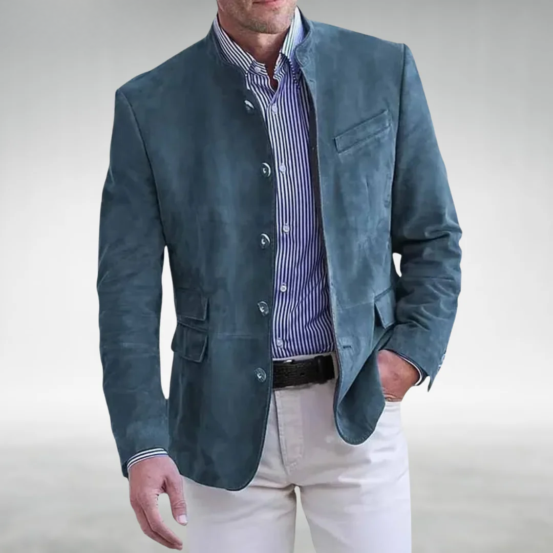 Men's versatile smart casual blue tailored jacket, ideal lightweight outerwear for everyday wear.
