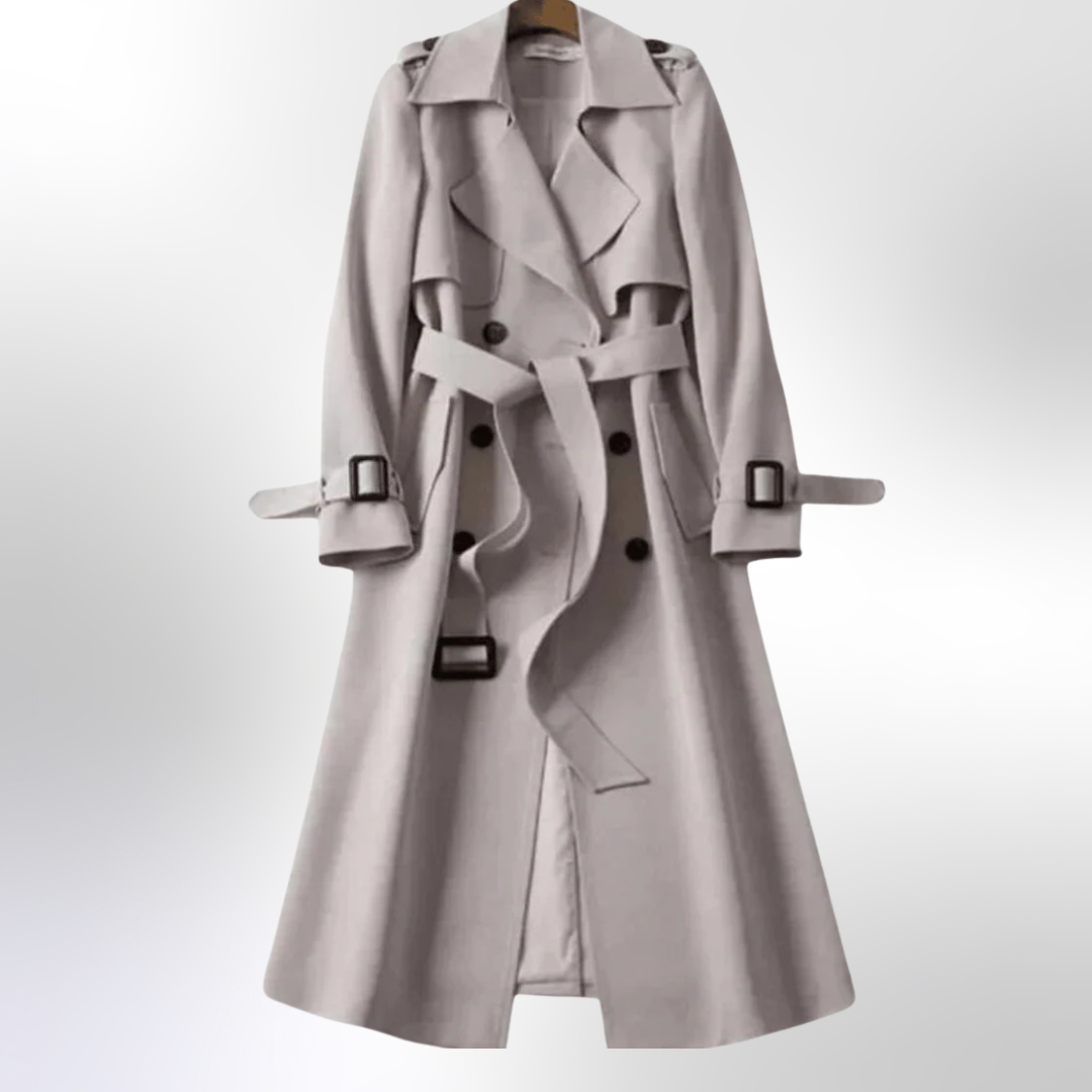 Formal casual women's navy trench coat, perfect for layering, made from cotton blend