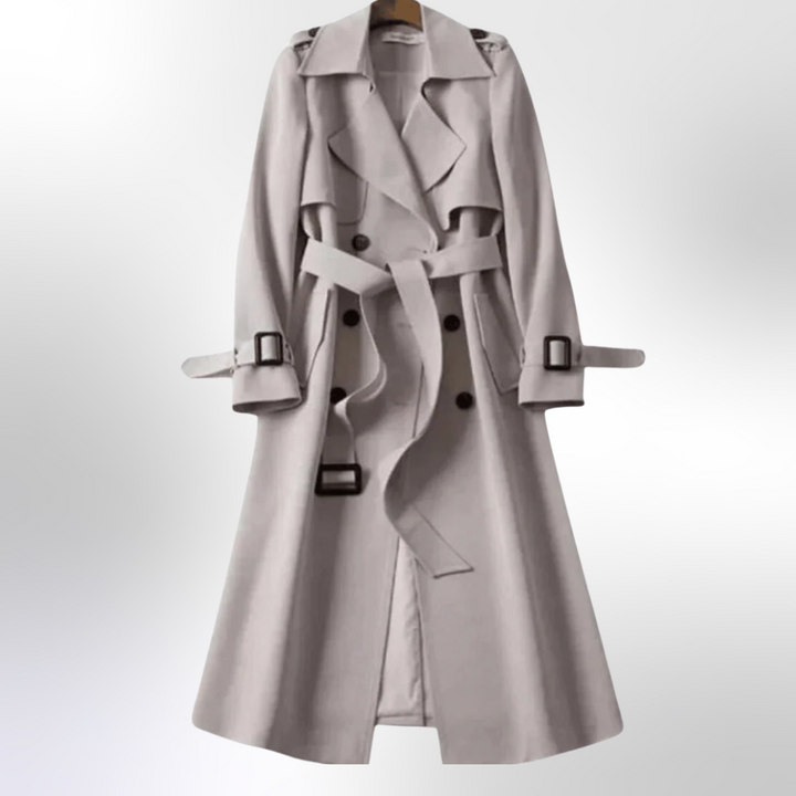 Formal casual women's navy trench coat, perfect for layering, made from cotton blend