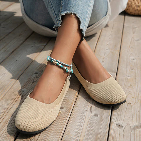 Khaki women's comfortable ballet flats, perfect for spring everyday wear or casual fashion.