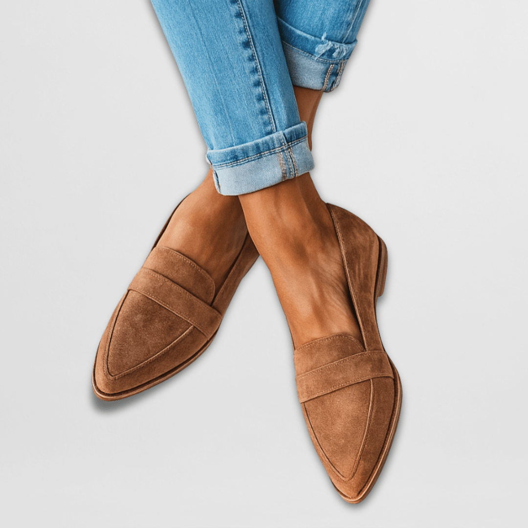 Khaki women's pointed toe suede loafers, perfect for spring casual fashion