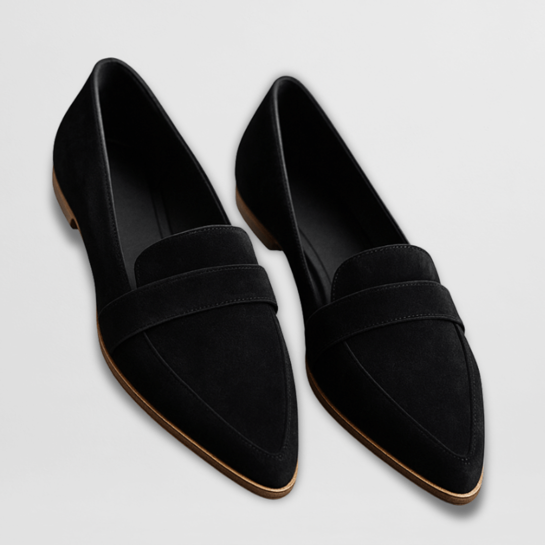 Classic black pointed toe suede loafers for women, versatile and fashionable
