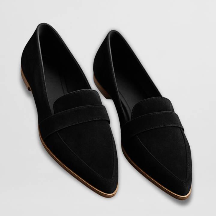 Classic black pointed toe suede loafers for women, versatile and fashionable