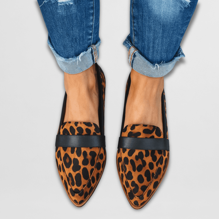 Leopard print pointed toe suede loafers, chic womens shoes for spring outfits