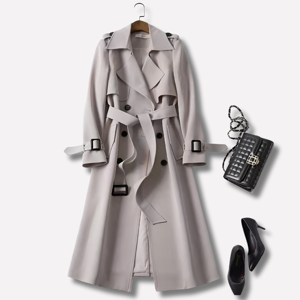 Beige cotton blend women's trench coat, new vintage style outerwear, essential for autumn fashion