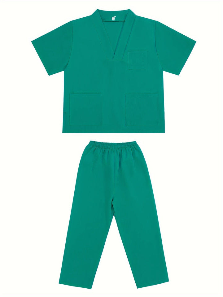 Young medics 9-piece doctor & nurse career day costume set, complete with stethoscope & first aid bag.