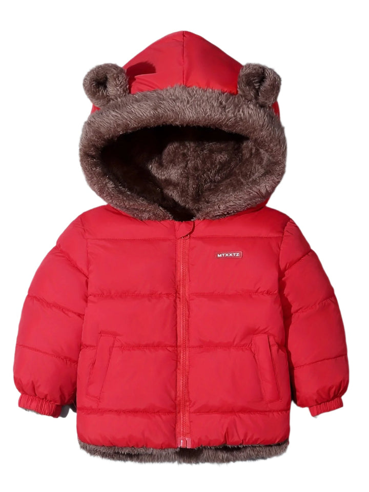 Playful bear hug winter coat for kids, keeping boys & girls warm for outdoor adventures.
