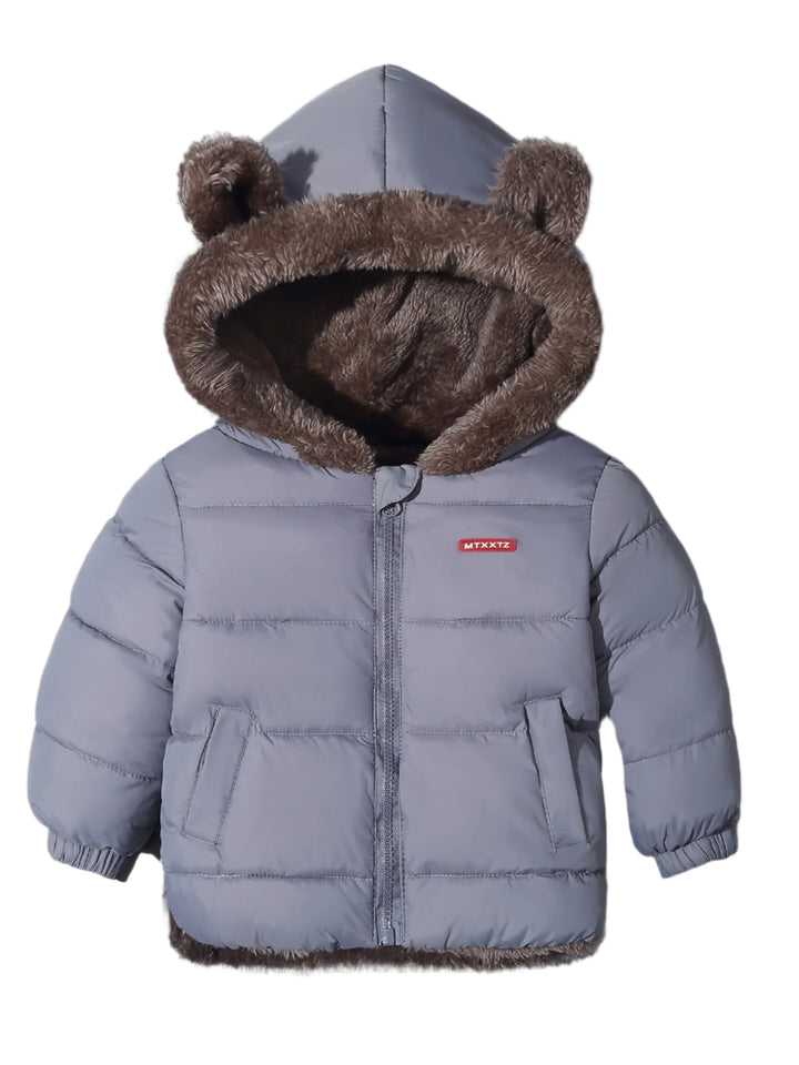 Kids' warm bear hug winter coat, perfect for cozy outdoor adventures & playful winter fun.