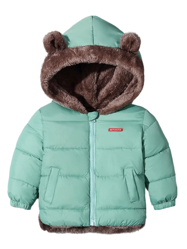 Soft, warm bear hug winter coat for kids, ideal for cozy outdoor play & chilly adventures.