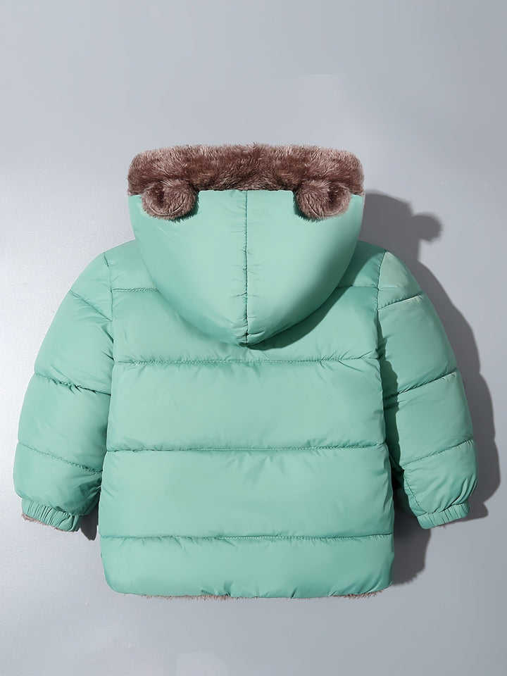 Boys' warm & cozy bear hug winter coat, perfect for outdoor winter play & cold weather fun.