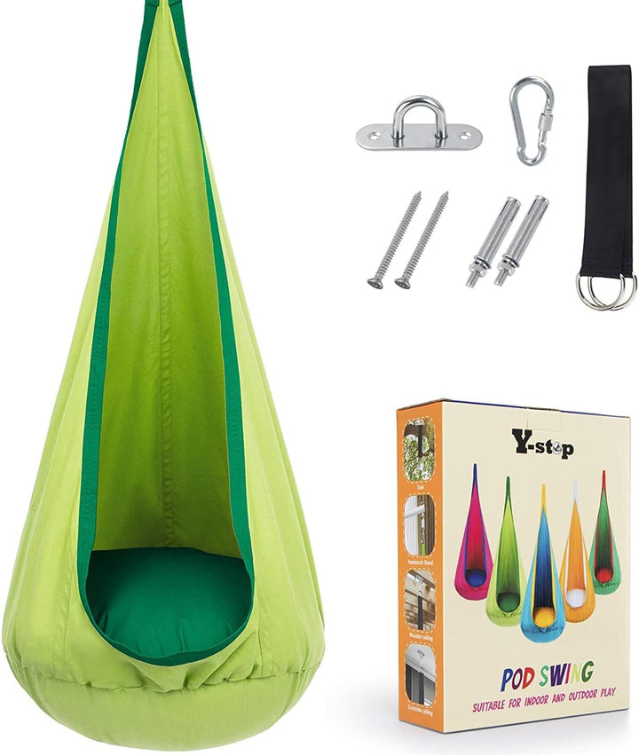 Children's canvas hanging chair; ideal indoor/outdoor swing for playful relaxation.