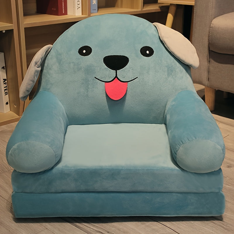 Child enjoying a soft folding sofa, reading a book in their cozy playroom seating. Perfect for quiet time.