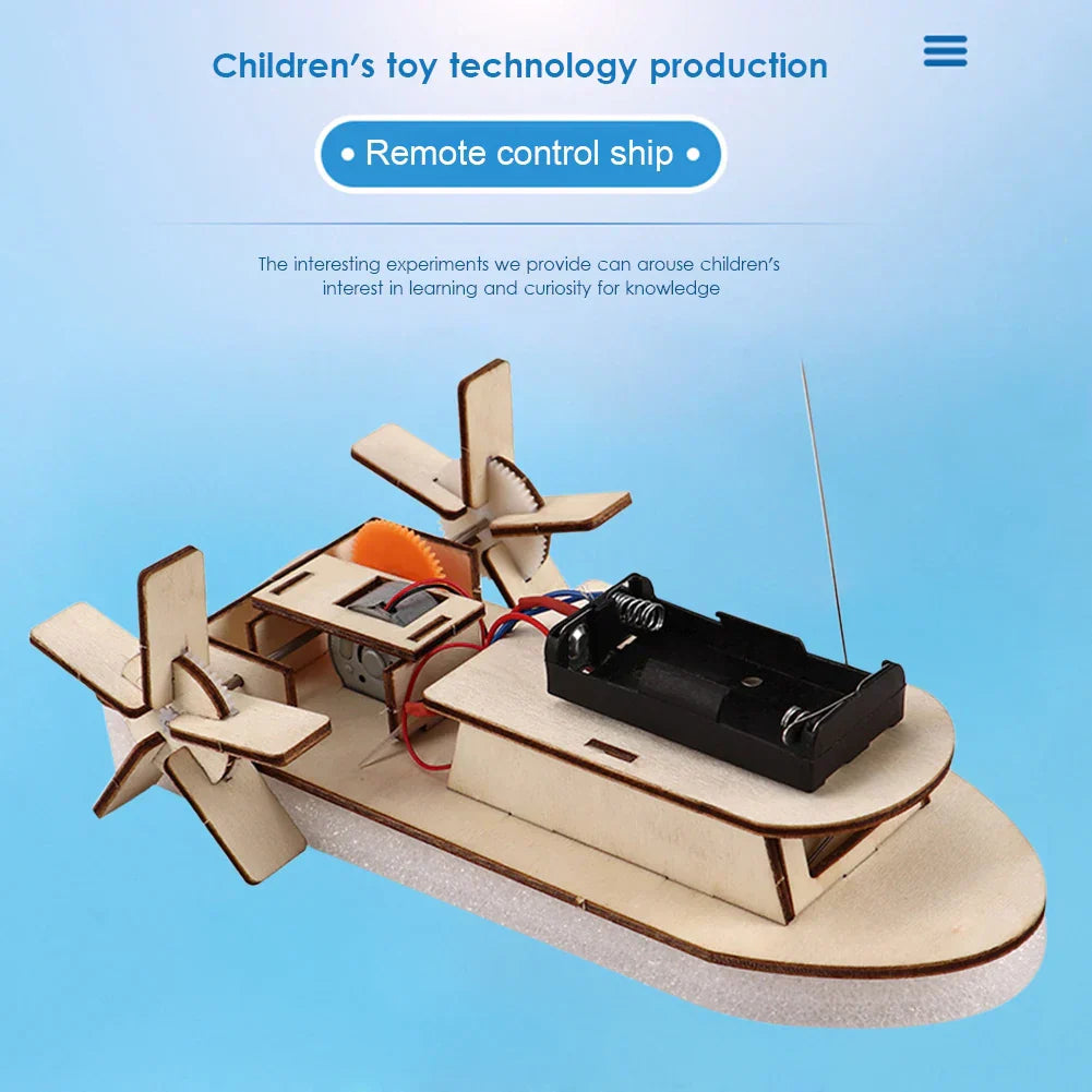 STEM kids craft: Wooden DIY electric toy boat. Build, learn, and play with this science kit.