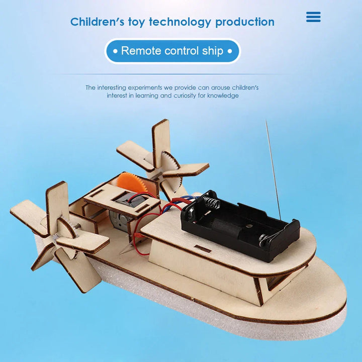 STEM kids craft: Wooden DIY electric toy boat. Build, learn, and play with this science kit.