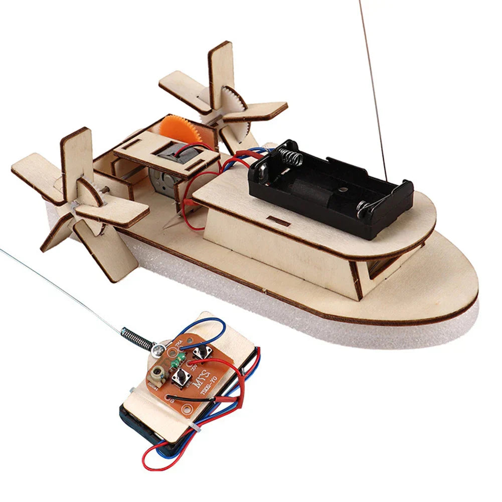 Kids' science kit: Wooden DIY electric toy boat. Build, learn circuits, and power a boat.