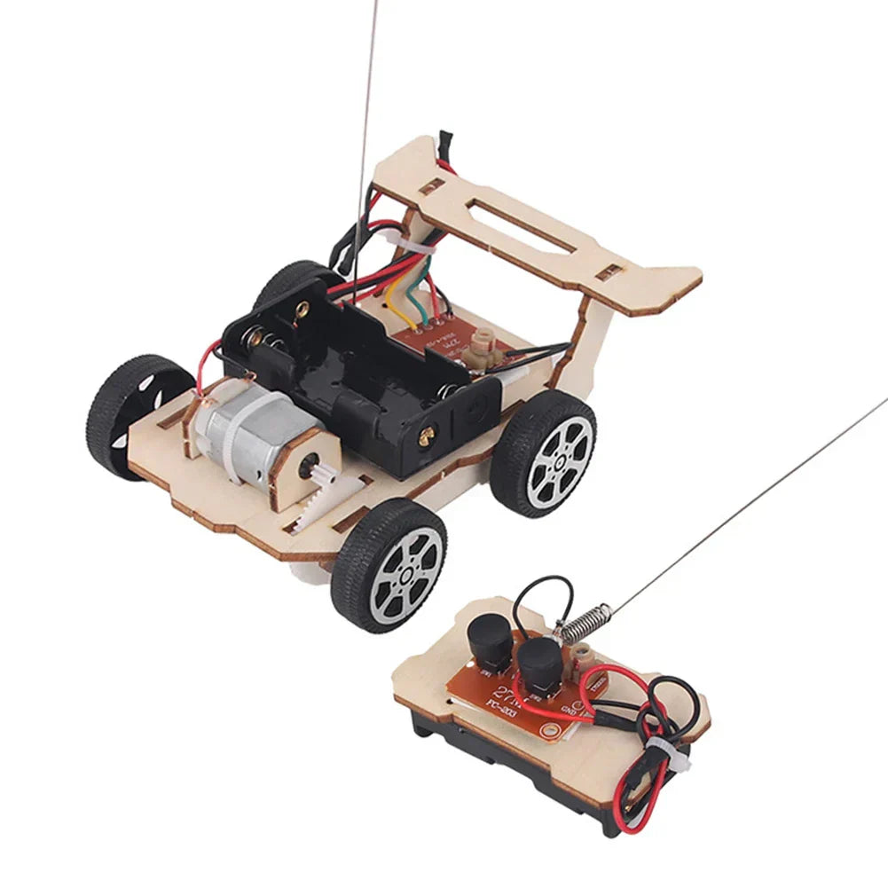 Wooden DIY electric toy boat. Educational building kit for kids, fostering engineering minds.