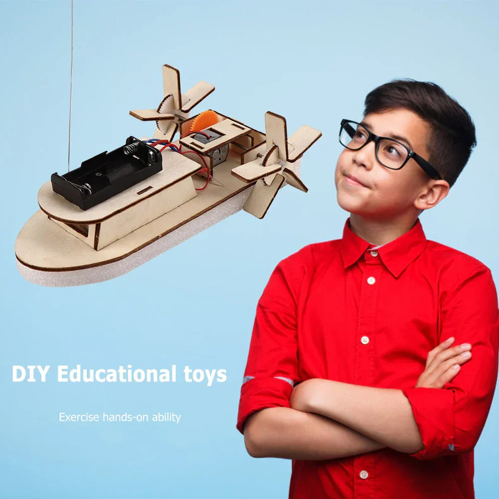 Children's craft: Assemble a wooden electric toy boat with this fun educational DIY kit.