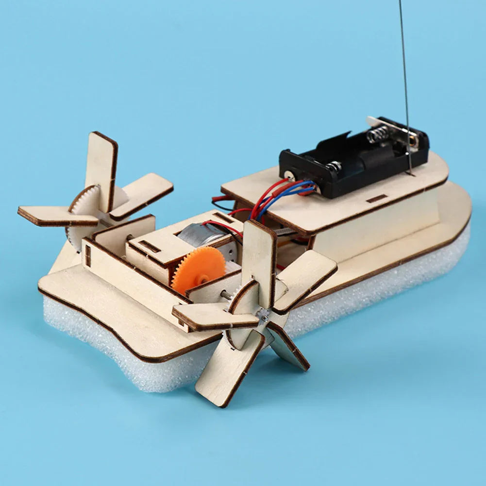 Kids' engineering toy: Wooden DIY electric boat kit. Build and learn about motors & physics.