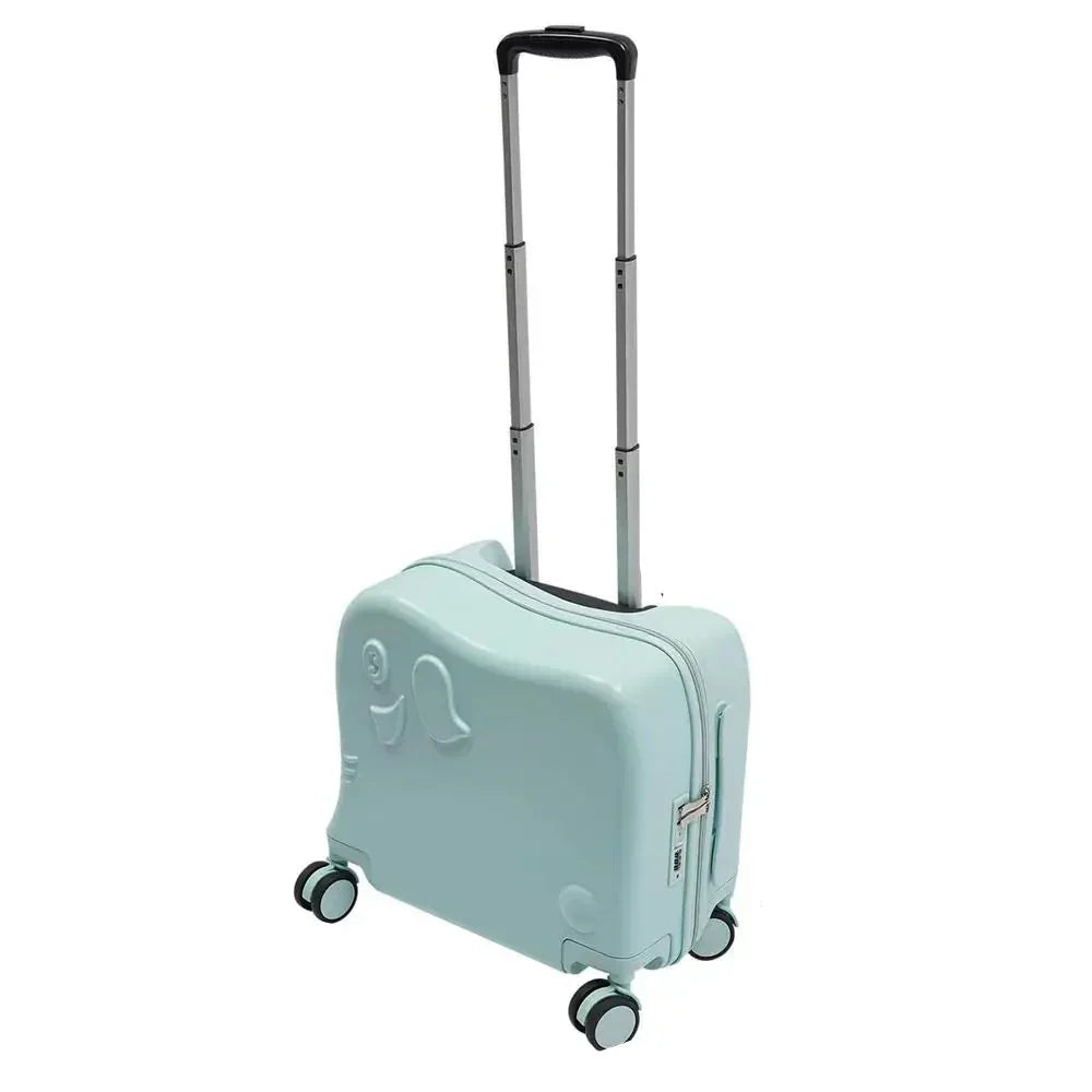 Durable kids' rolling suitcase with a cheerful elephant cartoon design for happy travel.