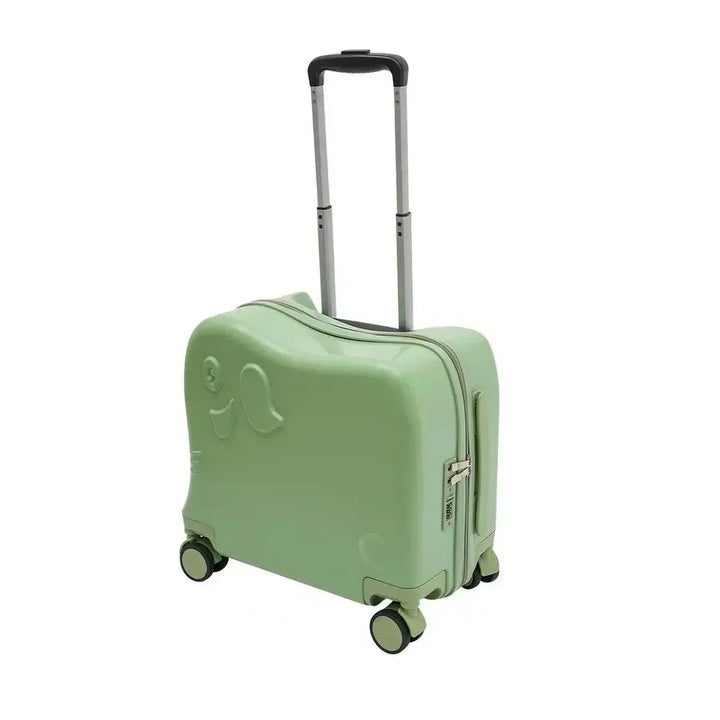 Playful elephant cartoon design on a durable rolling suitcase for children's travel.