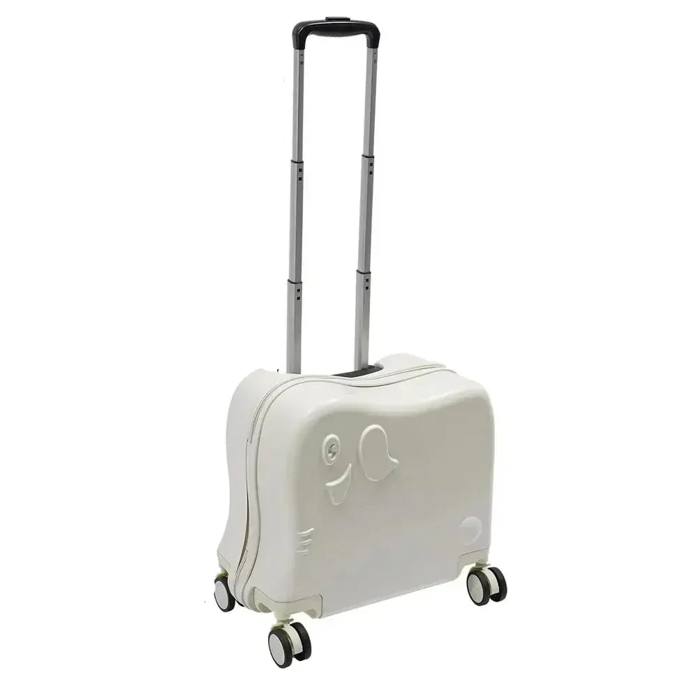 Vibrant elephant cartoon kids luggage, a durable and fun rolling suitcase for young travelers.