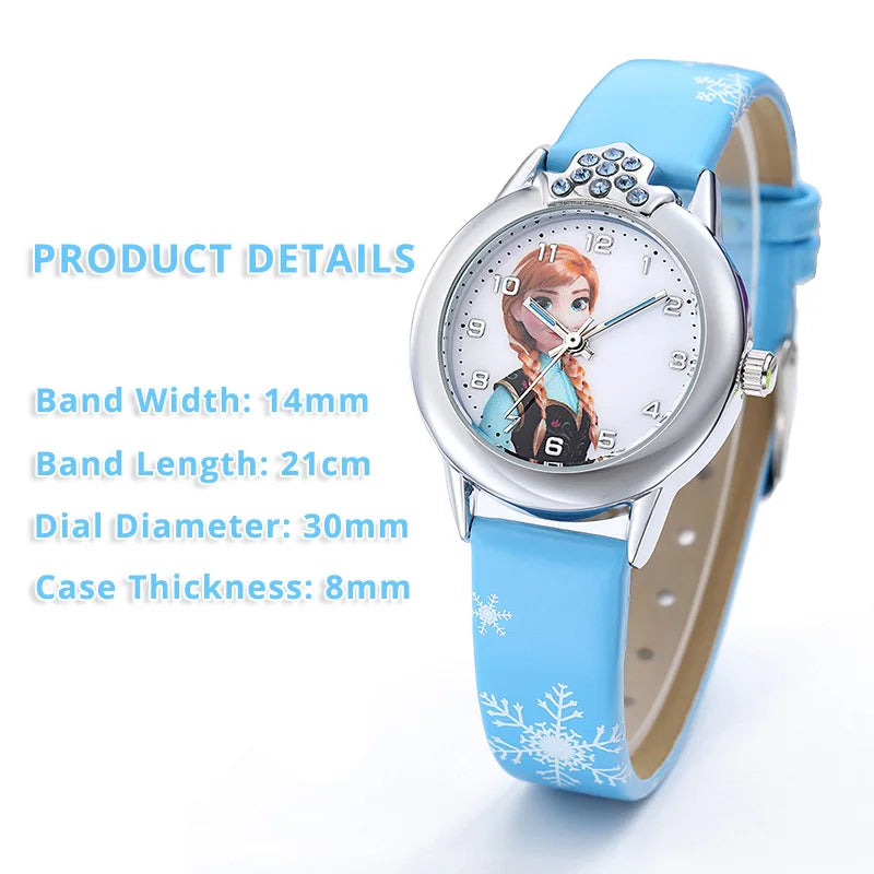 Charming gift for kids: Frozen Princess Elsa leather band watch, ideal for girls and young Frozen fans.