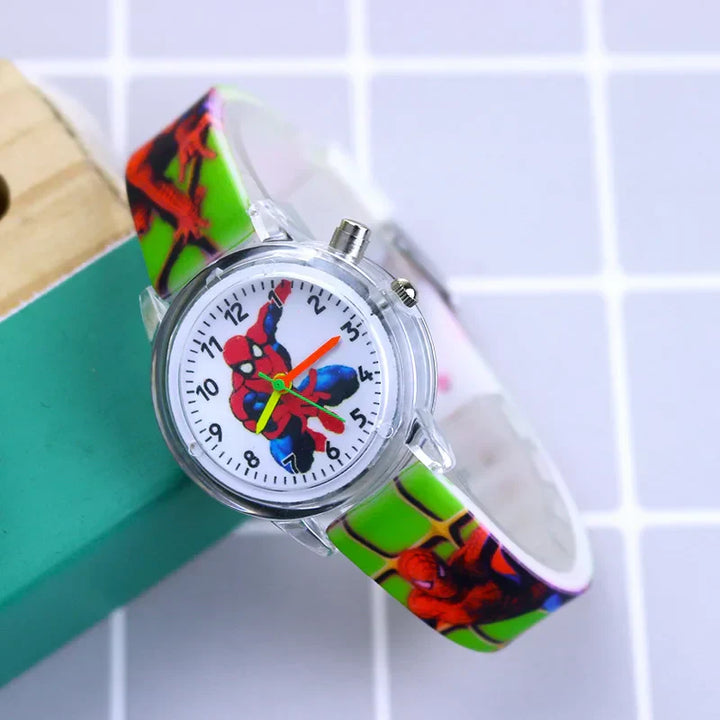 Frozen character kids' watch with glow display, soft blue silicone strap for girls' comfort.