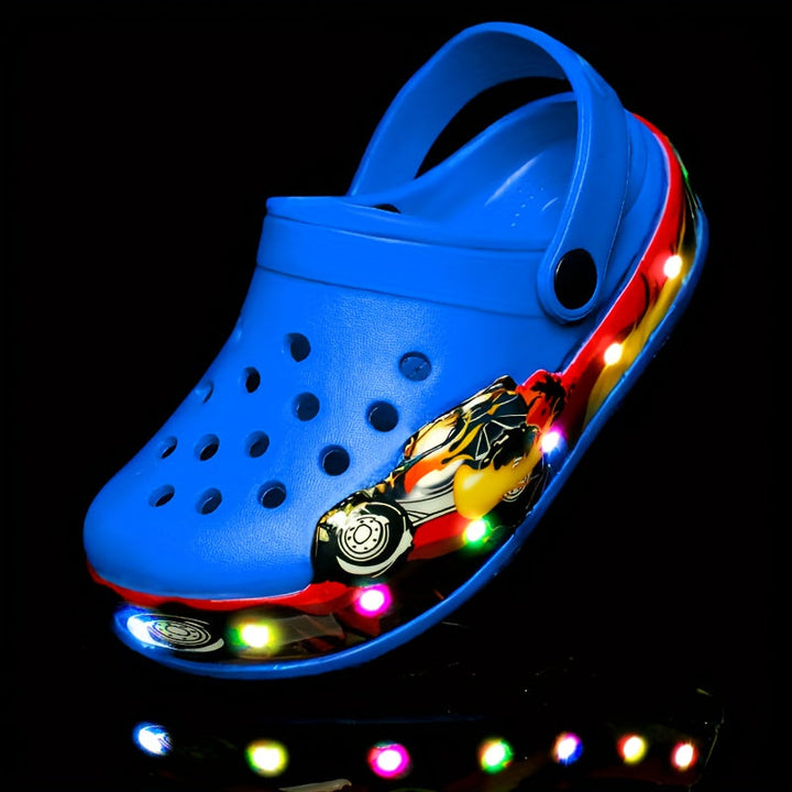 Fun glow-in-the-dark clogs for children. Durable, slip-on design ensures comfortable & secure fit for all kids.