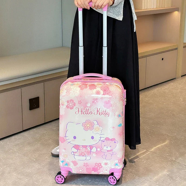 Vibrant cartoon design kids' hardshell carry-on luggage. Durable, lightweight, with smooth spinner wheels.