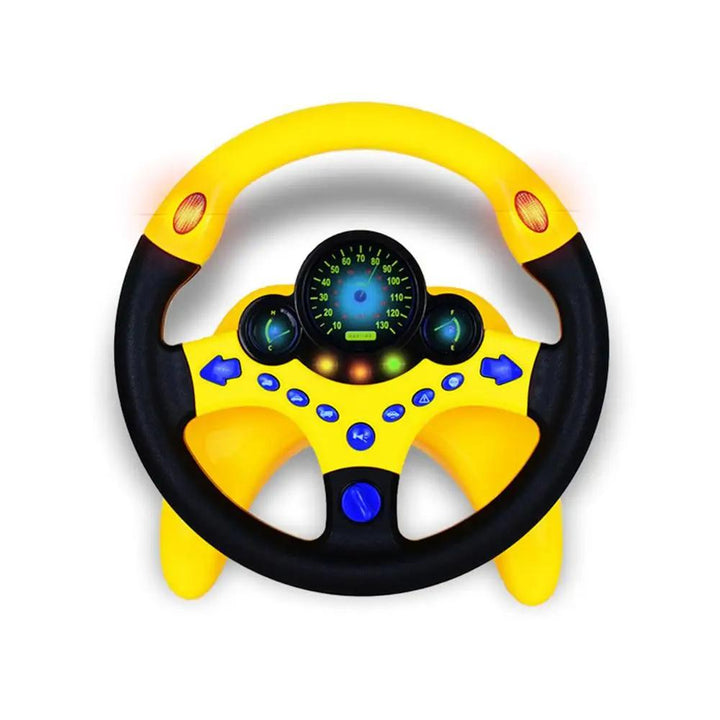 Kids interactive driving simulator steering wheel toy with lights & sounds for pretend play & educational fun.