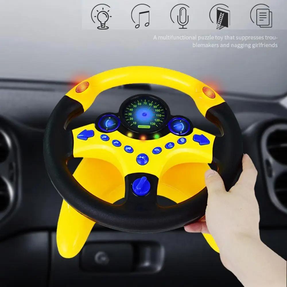 Children's driving simulator steering wheel toy with interactive features, perfect for imaginative pretend play.