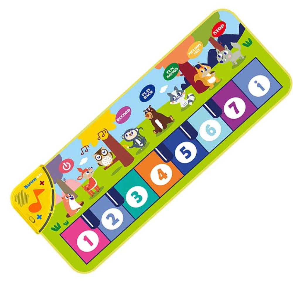 Kids' interactive musical piano dance mat with colorful keys & animal sounds for toddler learning & play.