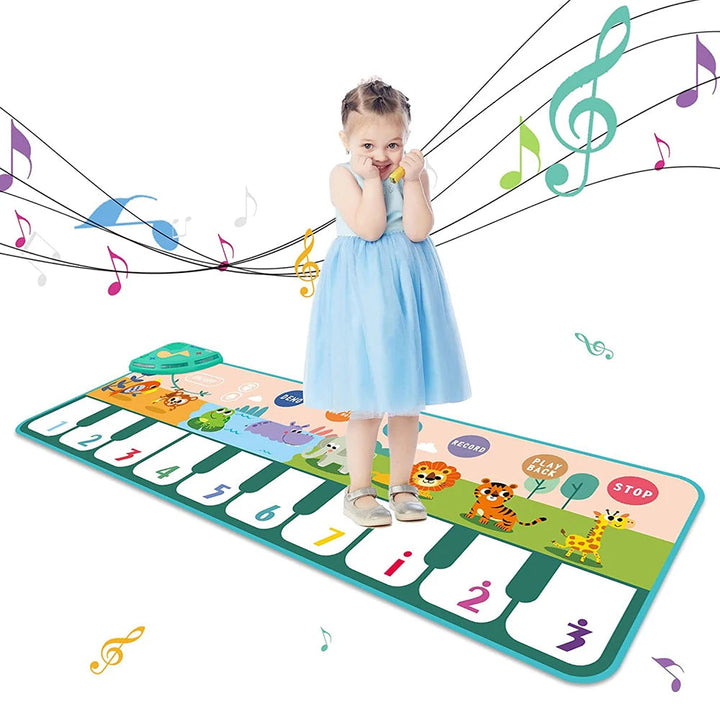 Large interactive kids' piano dance mat, a unisex learning toy featuring musical sounds & light-up keys.