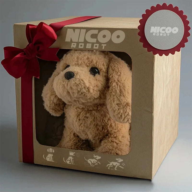 Kids' interactive robotic puppy toy, realistic barking & walking AI pet for children.