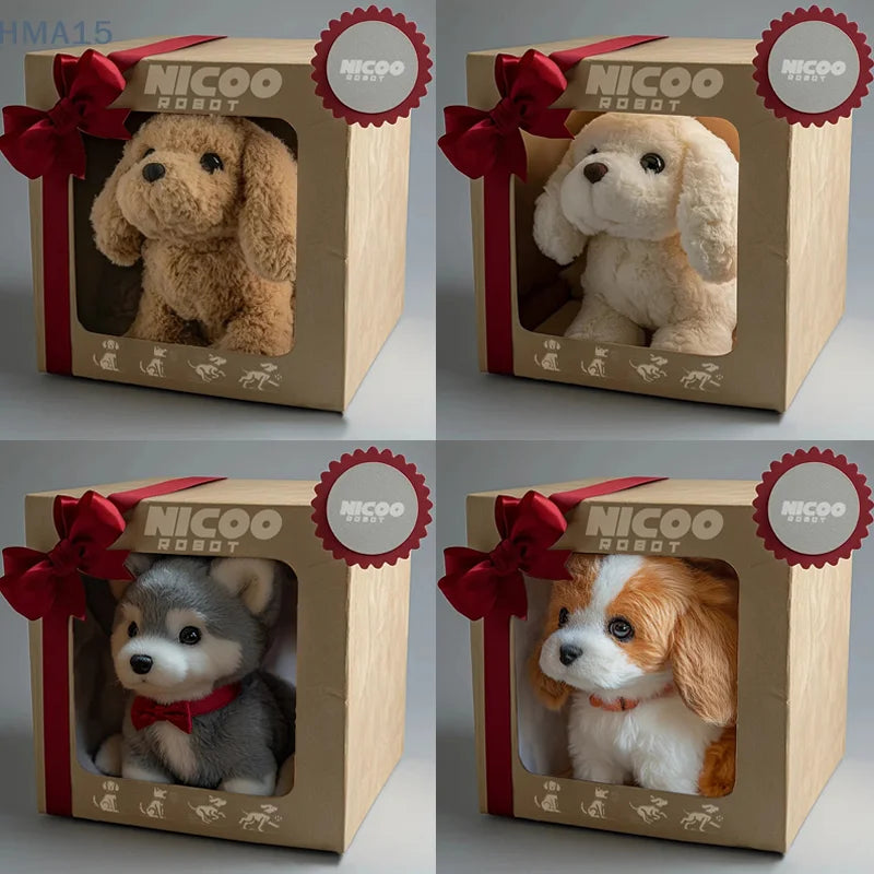 Interactive AI pet robotic puppy for kids, barks, walks, electronic companion toy.