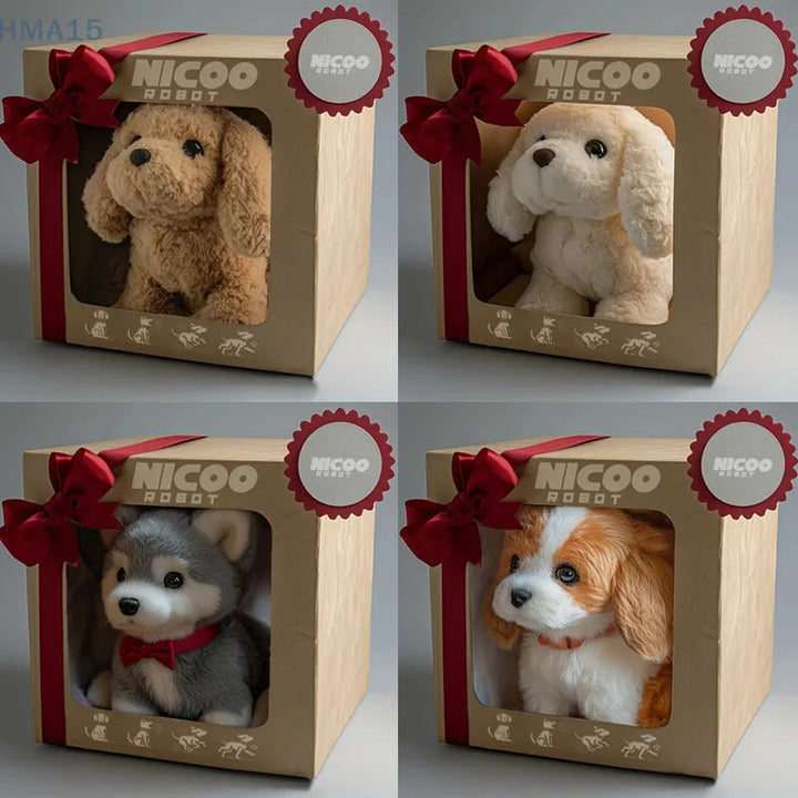 Interactive AI pet robotic puppy for kids, barks, walks, electronic companion toy.