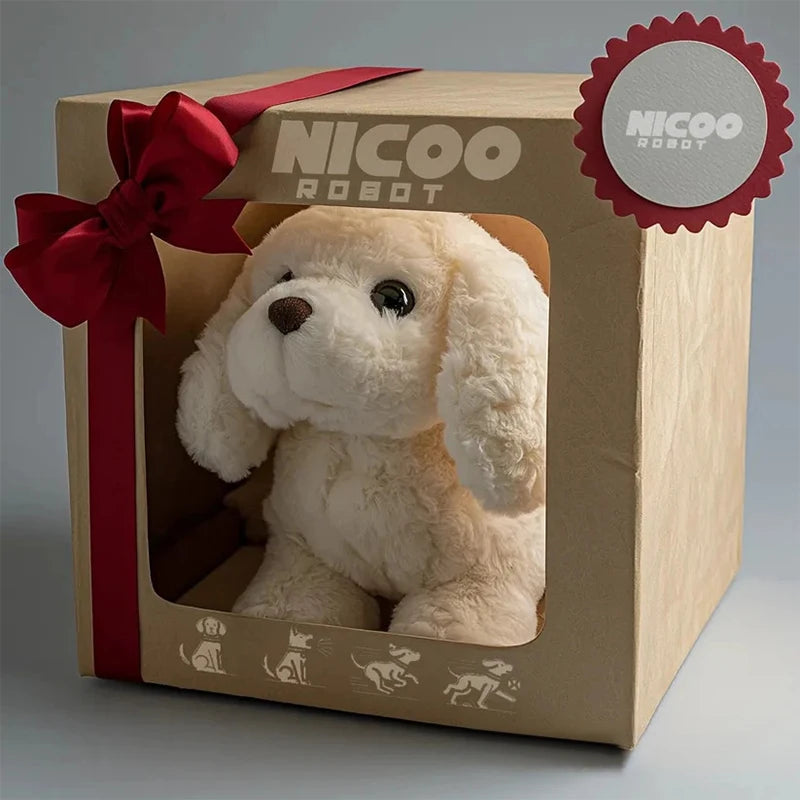 Cute interactive robotic puppy, realistic AI pet, electronic barking & walking toy.