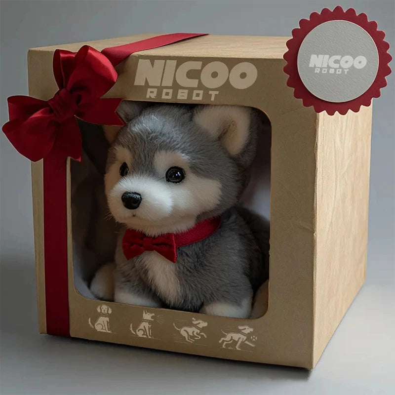 Robotic puppy toy walking, interactive AI pet for children, electronic barking companion.