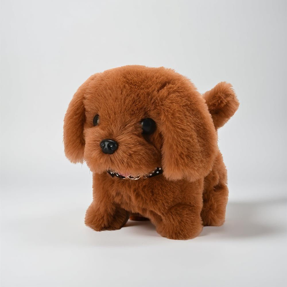 Children playing with an interactive smart robotic puppy. This electronic dog offers realistic sounds & engaging fun.