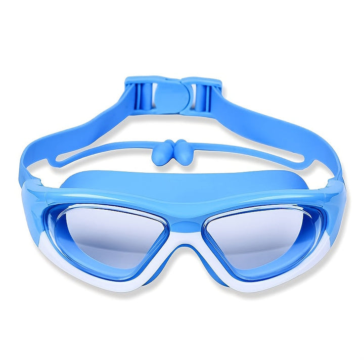 Kids' large frame swim goggles, anti-fog & comfortable, for clear vision & fun swimming.