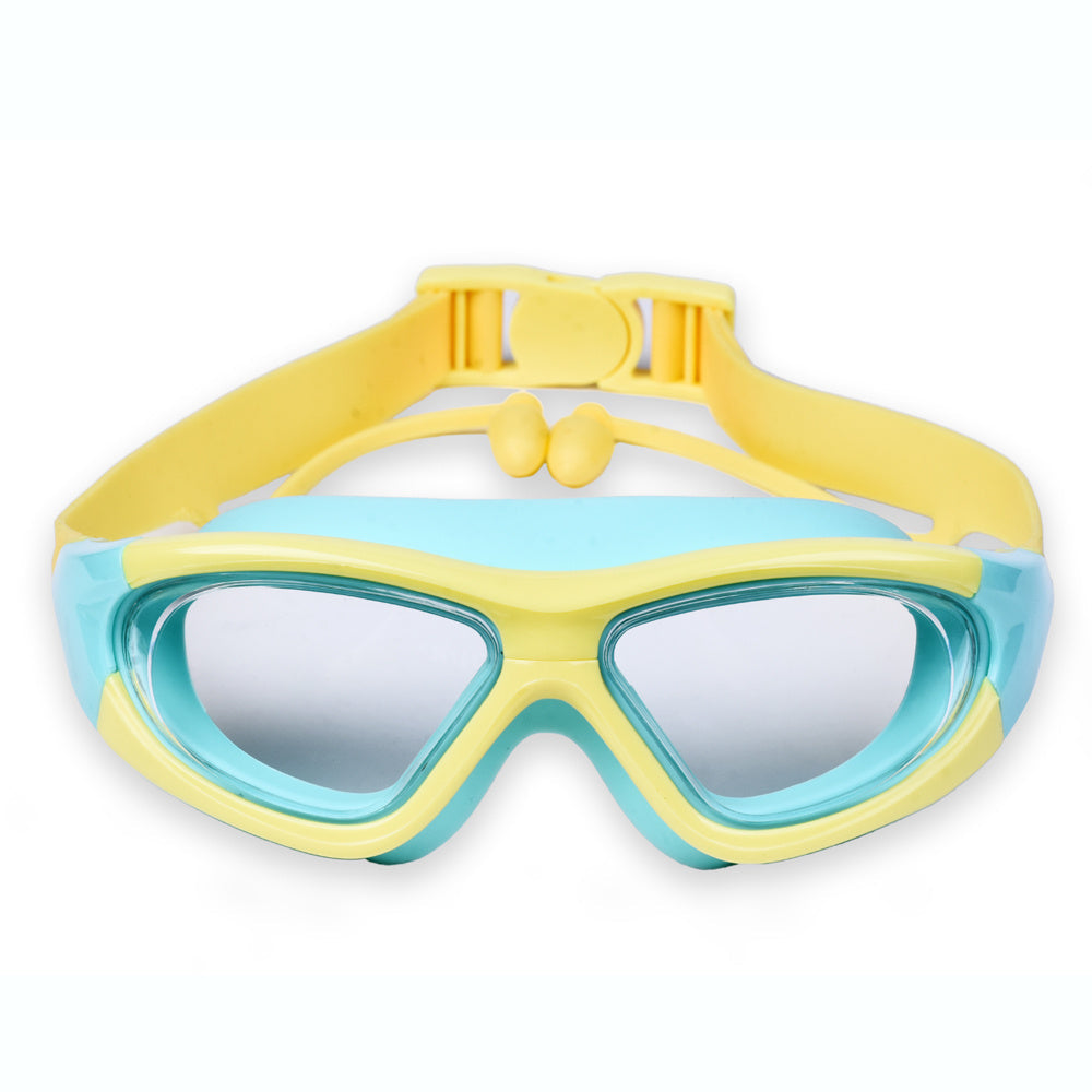 Black large frame children's swim goggles, comfortable silicone, anti-fog for confident swimming.