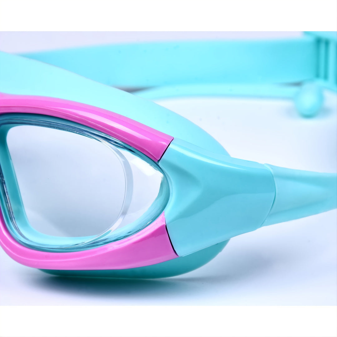 Safe kids' swim goggles with UV protection, anti-fog, leak-proof design for children's water play.