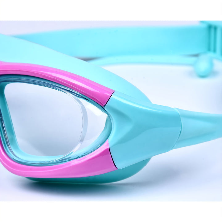 Safe kids' swim goggles with UV protection, anti-fog, leak-proof design for children's water play.